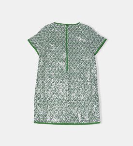 فستان بأكمام قصيرة واسع برقعة شعار