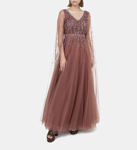 فستان تول مزين بأحجار الراين وأزهار