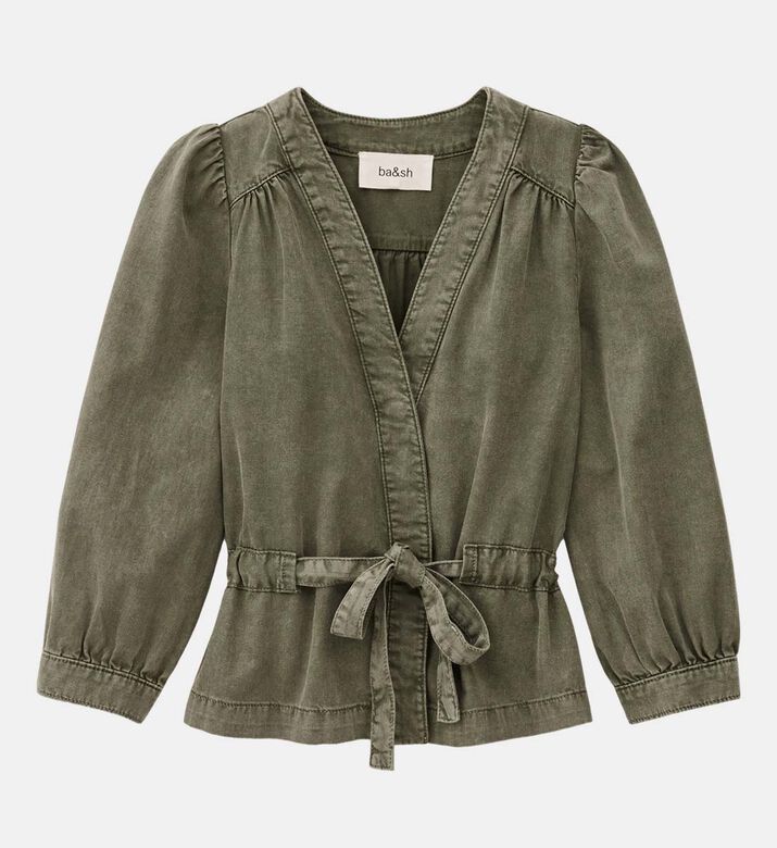 Puff Sleeve V-neck Wrap Blouse