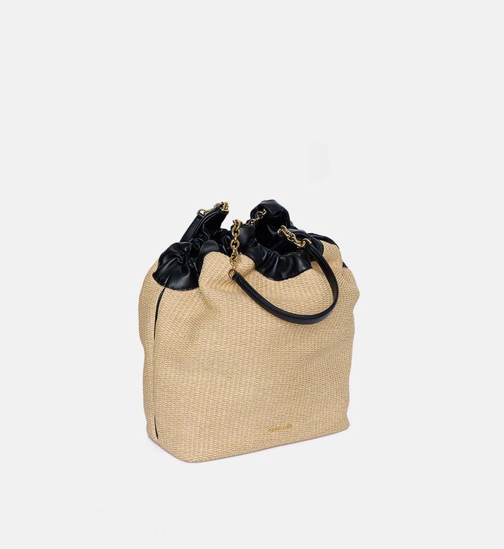 Ruched Raffia Tote Bag