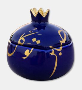Tohfa Luxe Patience Trust Calligraphy Lidded Ceramic Pomegranate, Blue, Packshot View