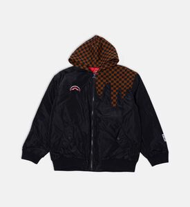 Dripped Checkered Pattern Bomber Jacket