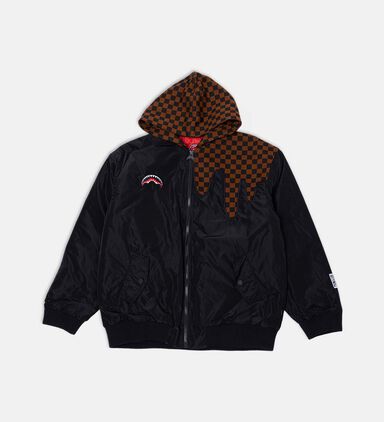 Dripped Checkered Pattern Bomber Jacket