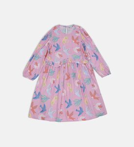 فستان واسع مزين بطبعة طيور على كامله