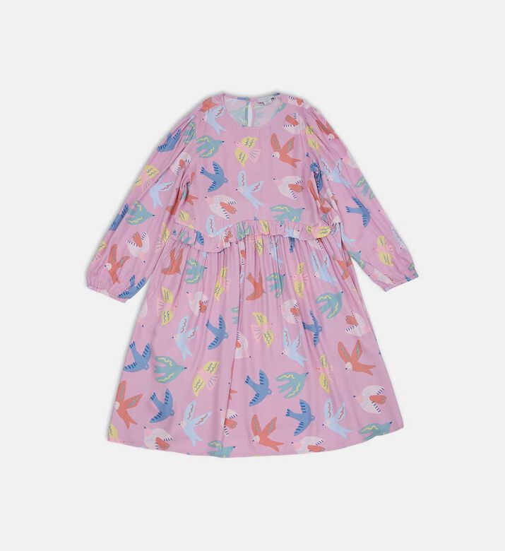 All-over Birds-print Flared Dress