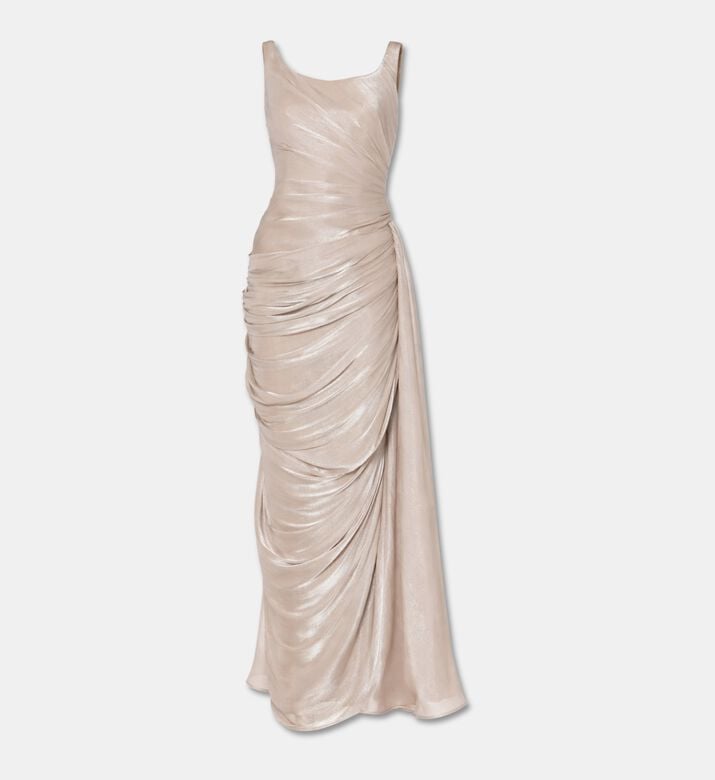 Suzy Matar Draped Metallic Sleeveless Maxi Dress, Packshot View