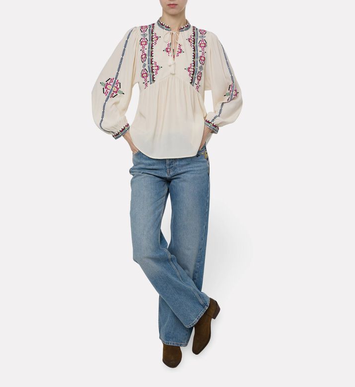 Ba and Sh Embroidered Long-sleeve Blouse, Model View