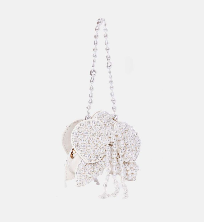 حقيبة يد غيولا صغيرة بحزام لؤلؤي بشكل زهرة متفتحة