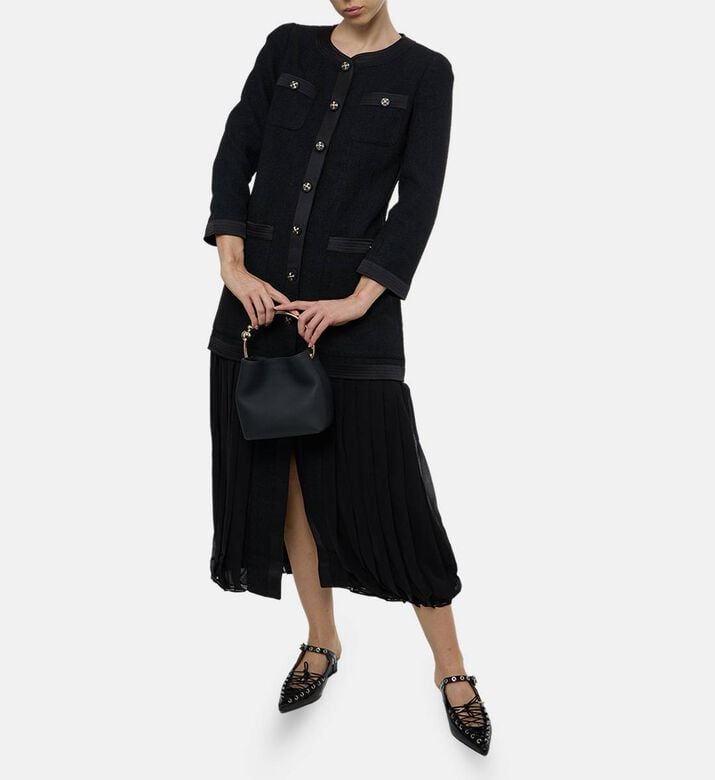 Edward Achour Paris Tweed Top Pleated Maxi Dress, Model View Edward Achour Paris Tweed Top Pleated Maxi Dress, Model View