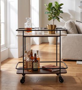 Home Deco and More Shard Wood Body Bar Trolley, Walnut, Packshot View