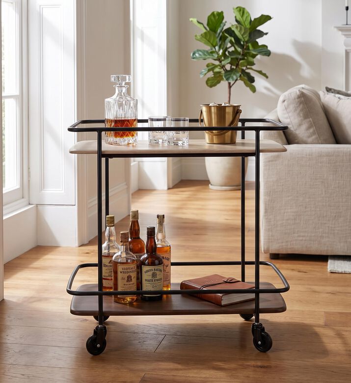Home Deco and More Shard Wood Body Bar Trolley, Walnut, Packshot View