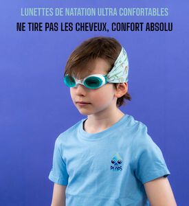نظارة سباحة بيضاء للأطفال بشريط فائق النعومة مزينة بديناصورات خضراء