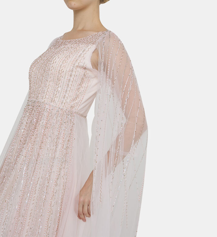 فستان ماكسي مزخرف بياقة منسدلة