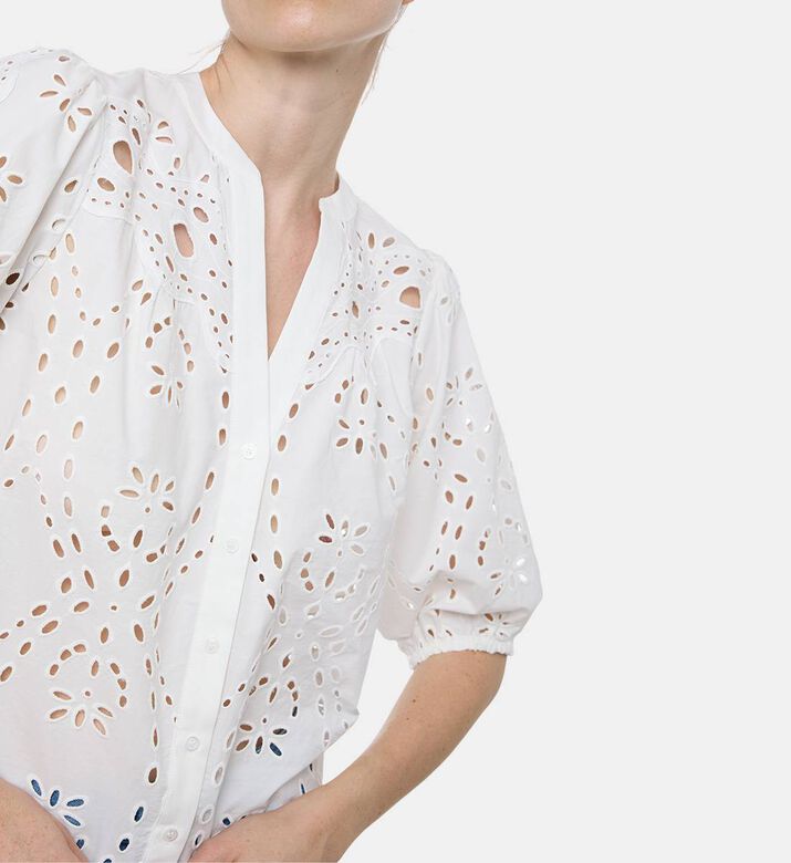 Ba and Sh Eyelet-details Elbow-length Sleeves Blouse, Model View