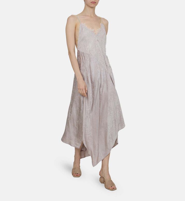 فستان متوسط الطول جاكار بحواف دانتيل