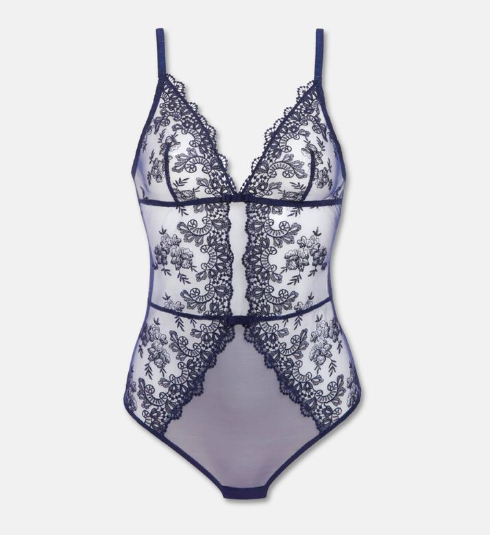 Simone Perele Embroidered Tulle Bodysuit, Dark-blue, L, Packshot View