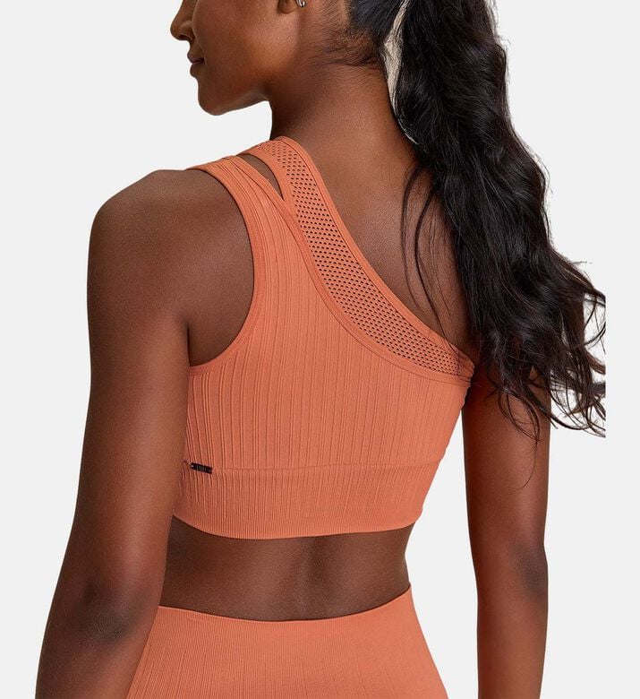 LIVE! Seamless Ribbed Knit Bra, Orange, Xs, Model View LIVE! Seamless Ribbed Knit Bra, Orange, Xs, Model View