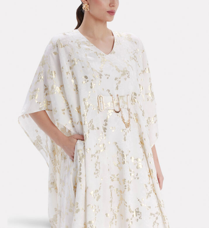 Poca and Poca Gold-tone Chain Belt Floral-embroidered Gown, Model View