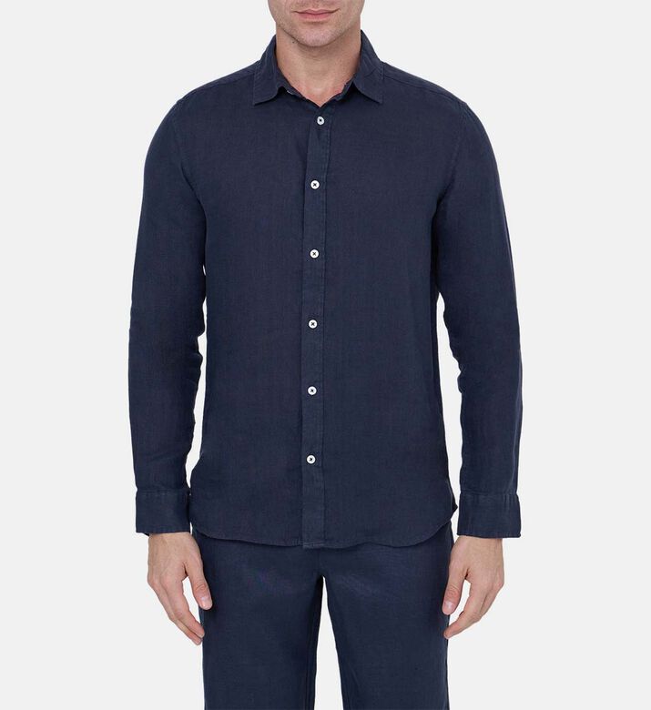 قميص كتان كلاسيكي بياقة بصف أزرار