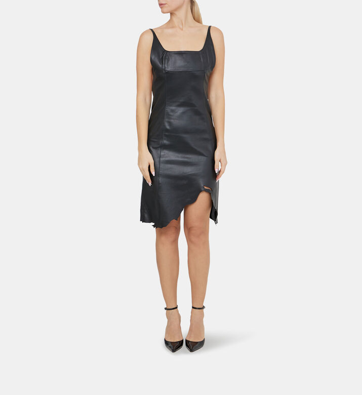 Leather Frayed Edges Mini Dress