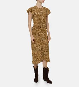 فستان متوسط الطول بأكمام منفوشة بطبعة