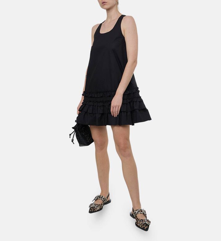 Ganni Cotton Square Neck Mini Dress, Model View