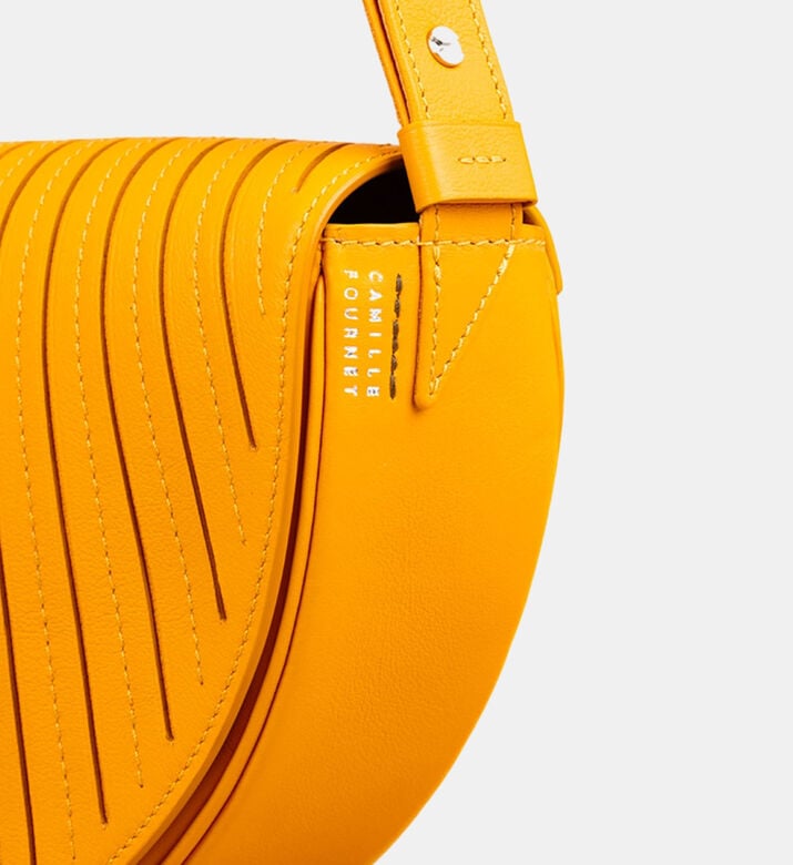 Camille Fournet Astral Calf Leather Pleated Half-moon Handbag, Yellow, Packshot View Camille Fournet Astral Calf Leather Pleated Half-moon Handbag, Yellow, Packshot View