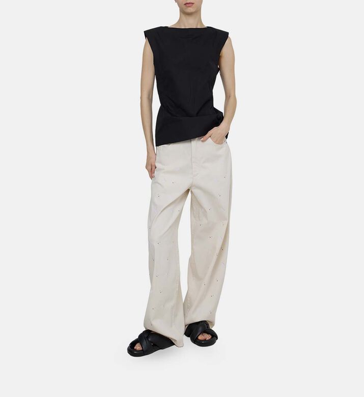 Boat Neck Sleeveless Flared Top Boat Neck Sleeveless Flared Top
