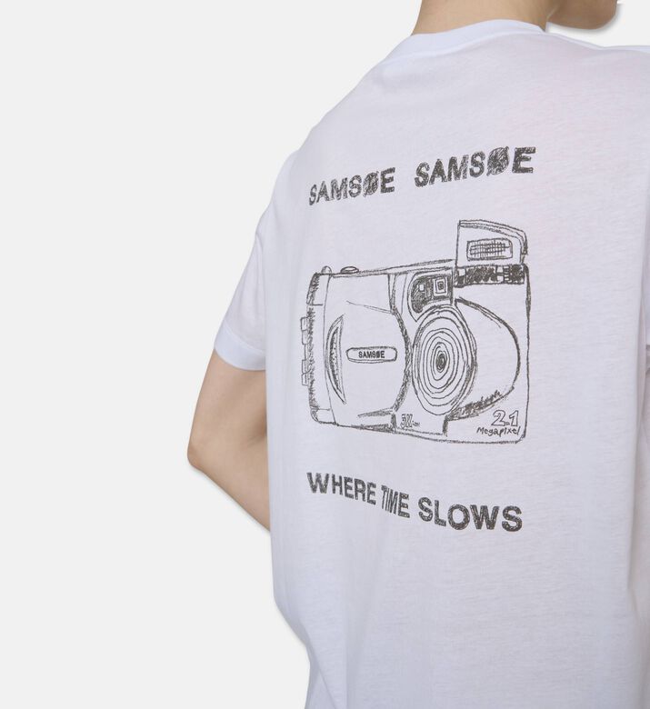 Samsoe Cotton Crewneck T-shirt, White, M, Model View
