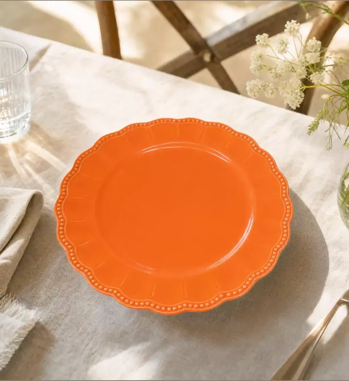 Easy Life Porcelain Round Dinner Plate, Orange, 26-cm, Model View