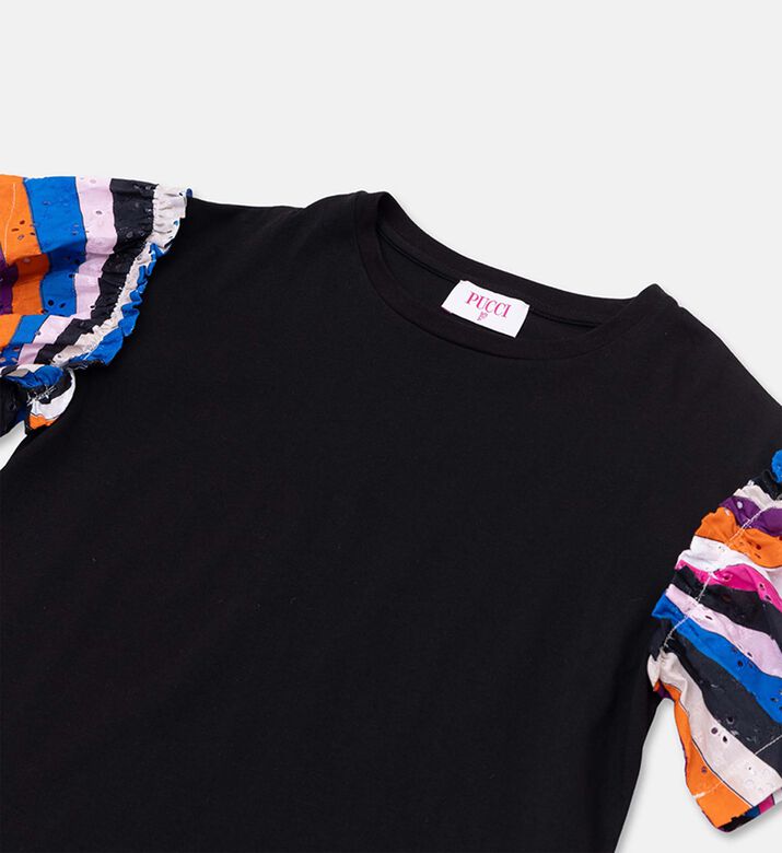 Emilio Pucci Cotton Ruffled Sleeve T-shirt, Black, 10y, Packshot View