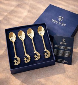 Tohfa Luxe Star Moon Brass 4-piece Dessert Spoon Set, Packshot View