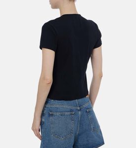 بلوزة قصيرة الأكمام بفتحات جانبية