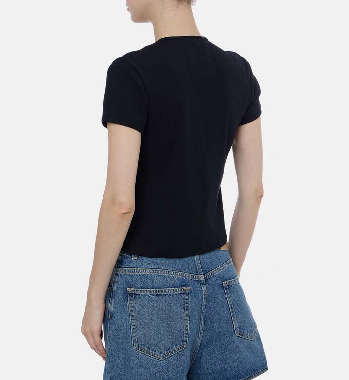 بلوزة قصيرة الأكمام بفتحات جانبية