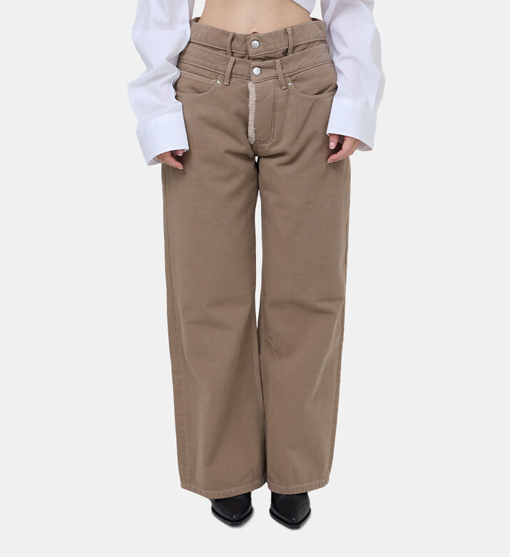 بنطال جينز فضفاض مزدوج الخصر بجيوب فرو