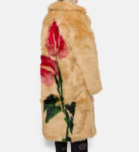 Farm Rio Faux Fur Floral-print Regular-fit Coat, Model View