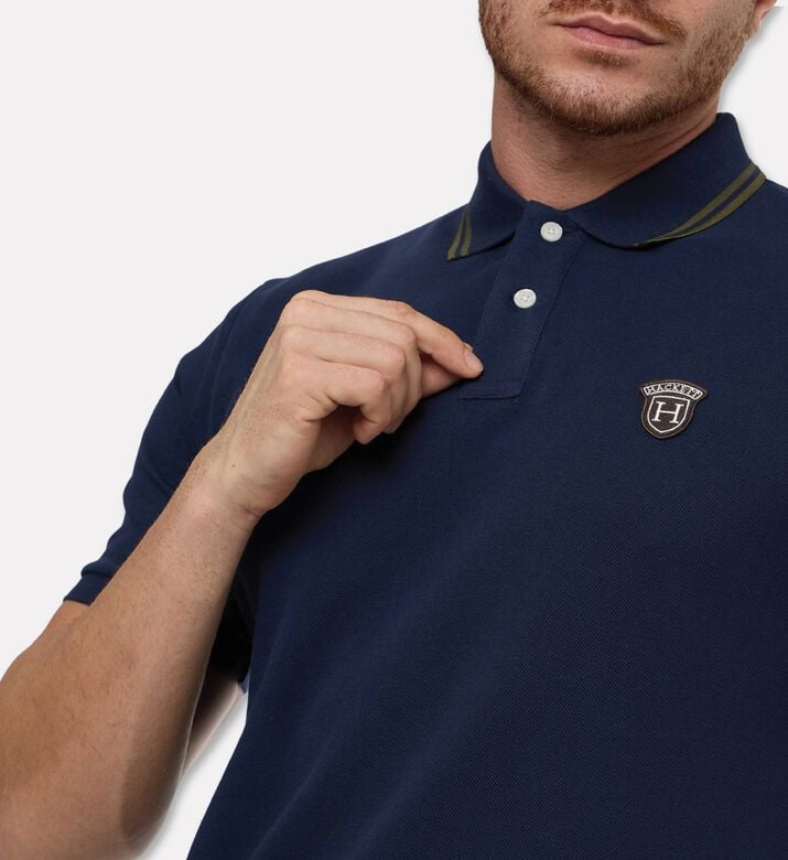 Hackett London Button Placket Short-sleeve Polo, Navy, Xl, Model View