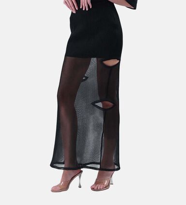 Cut Out Mesh Maxi Skirt