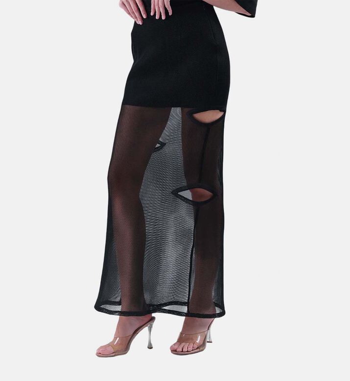 Cut Out Mesh Maxi Skirt