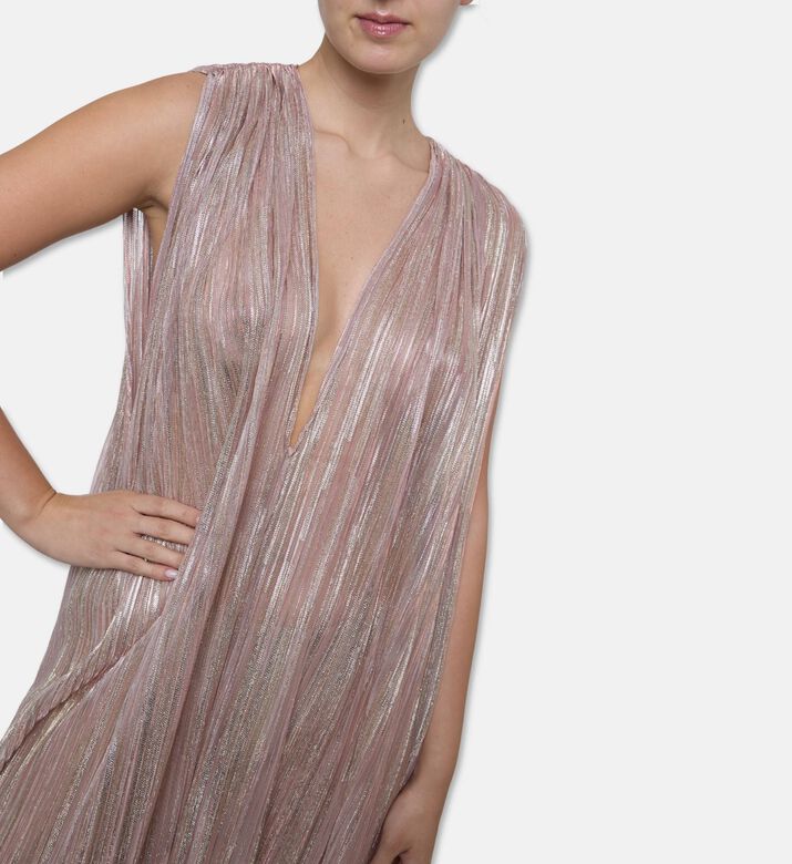 Blue For Burgundy Metallic Pleated Column-cut Maxi Dress, Model View