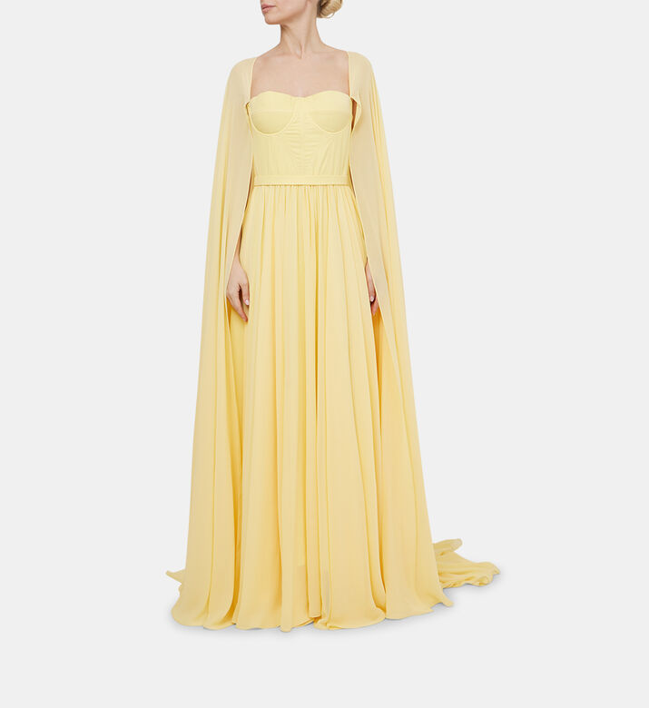 Chiffon Cape Sleeve Corset Dress