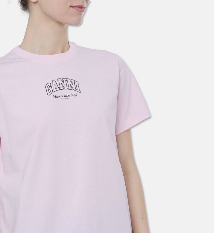 Ganni Logo-embroidery Short-sleeve T-shirt, Pink, L, Model View