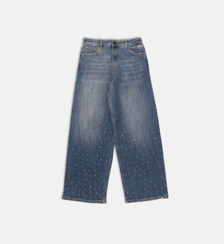 Studded Button Closure Wide-leg Pants