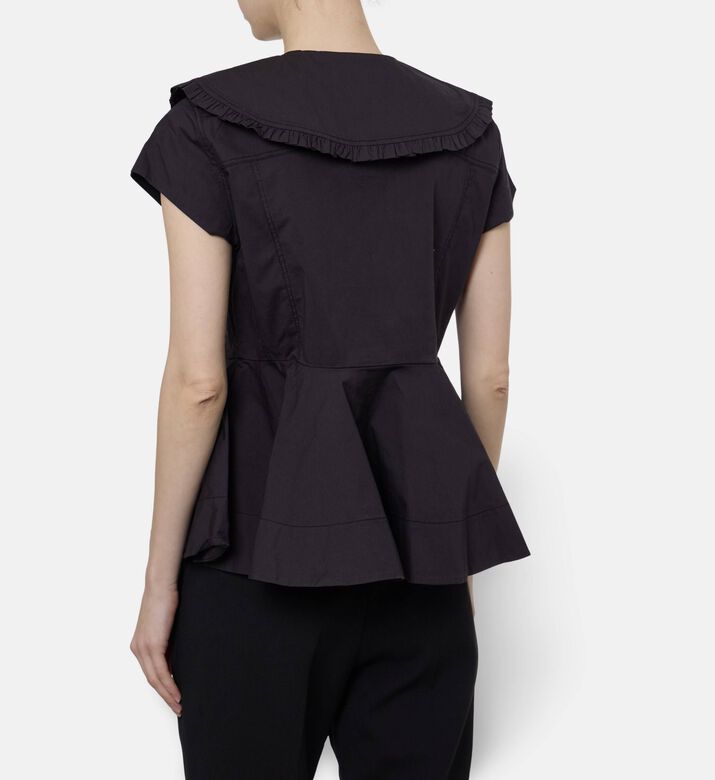 Ganni Ruffled Button-down Peplum Blouse, Black, 36, Model View