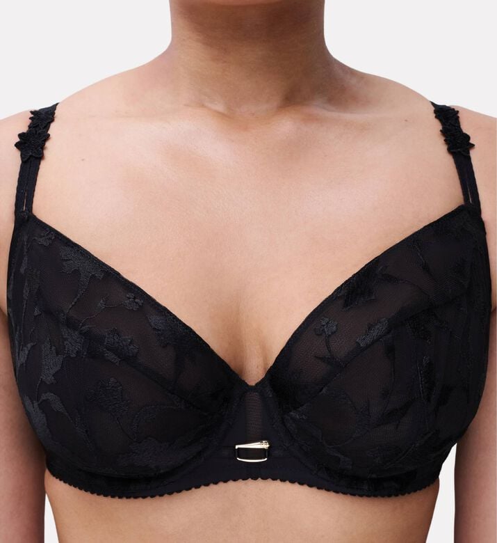 Chantelle Floral-embroidery Bra, Black, 90, C, Model View