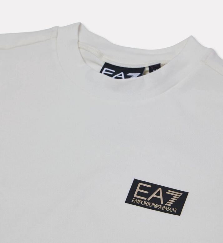EA7 Cotton Logo-print Crewneck T-shirt, White, 14y, Packshot View