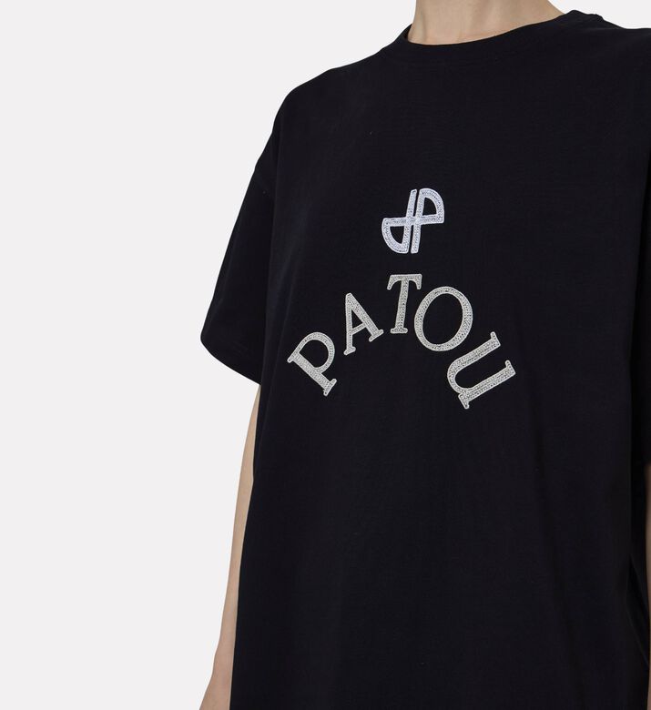 Patou Crystal-embellished Logo T-shirt, Black, L, Model View