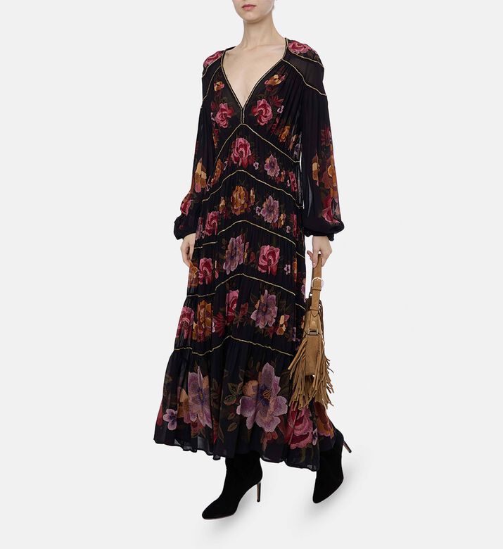 Farm Rio All-over Flower-print Flared Dress, Model View