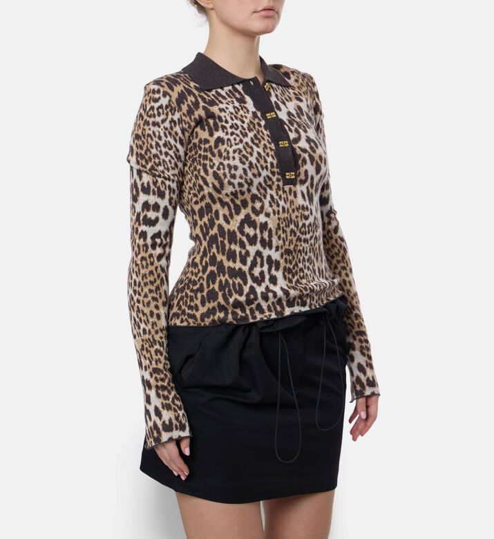 Ganni Leopard-print Polo Sweater, Model View