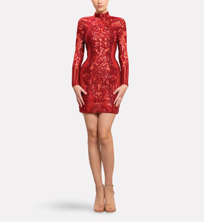 Michael Cinco Sequin Embroidered Midi Dress, Model View